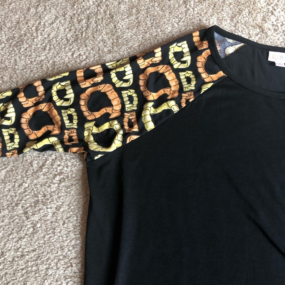 Lularoe Irma Halloween Vampire teeth tunic short sleeve shirt top orange black - Picture 2 of 6